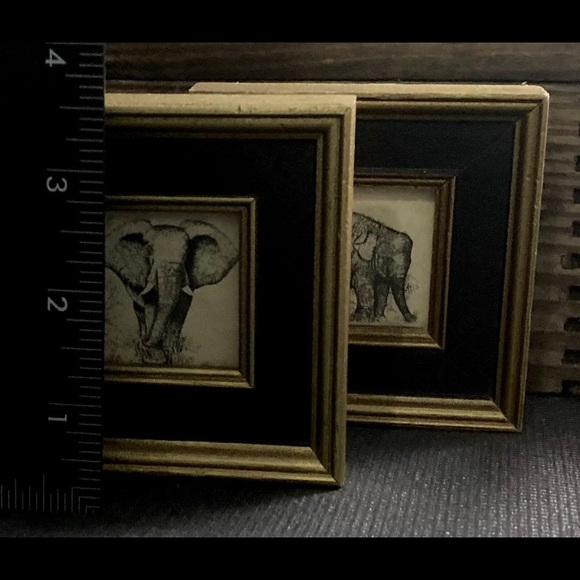 Vintage Custom Framed Elephant Pictures Set Of Two 3.5" By 3.5" - Picture 4 of 11